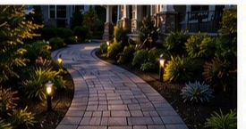 Paver walkway with landscape lighting